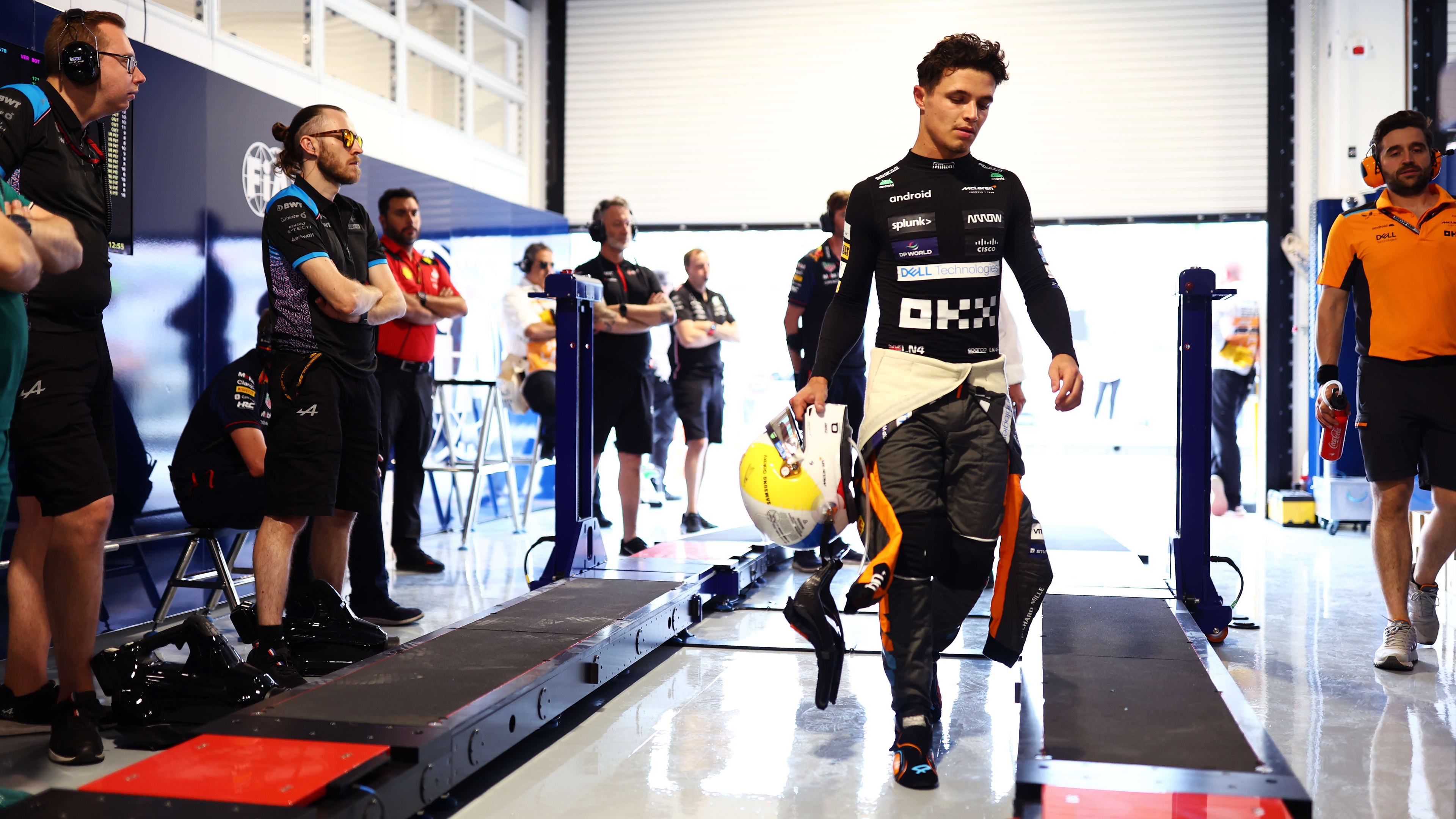 MIAMI, FLORIDA - MAY 06: 16th placed qualifier Lando Norris of Great Britain and McLaren looks on