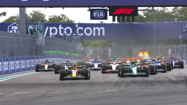 2023 Miami Grand Prix: Pole-sitter Perez leads away from Alonso on the race start